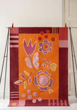 Broderad Matta Flowers I Ekologisk Bomull