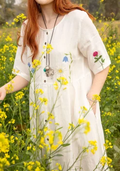 Vävd Klänning Blombukett I Lin